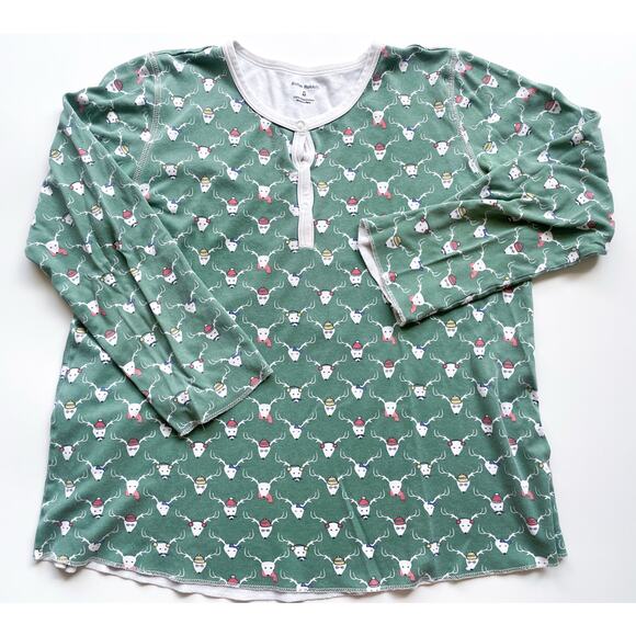 Women's Roller Rabbit Green Holiday Reindeer Pajama Top Size Small - Picture 1 of 7
